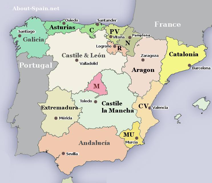 Regions Or Autonomous Communities Of Spain