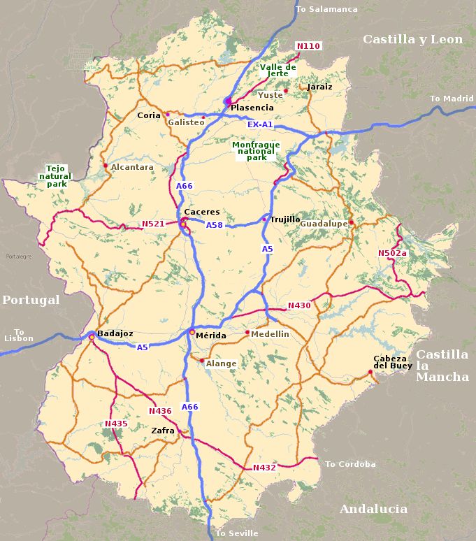 Road map of Spain