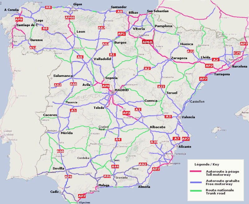 carte routiere espagne et portugal
