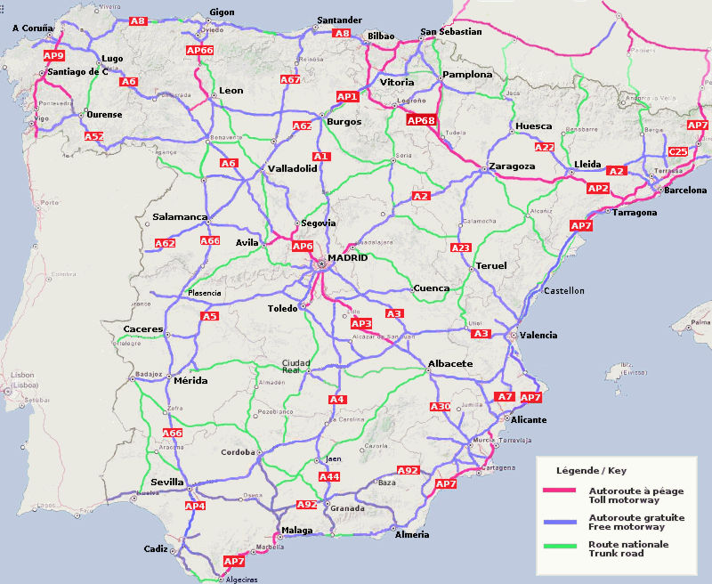 carte routière france espagne