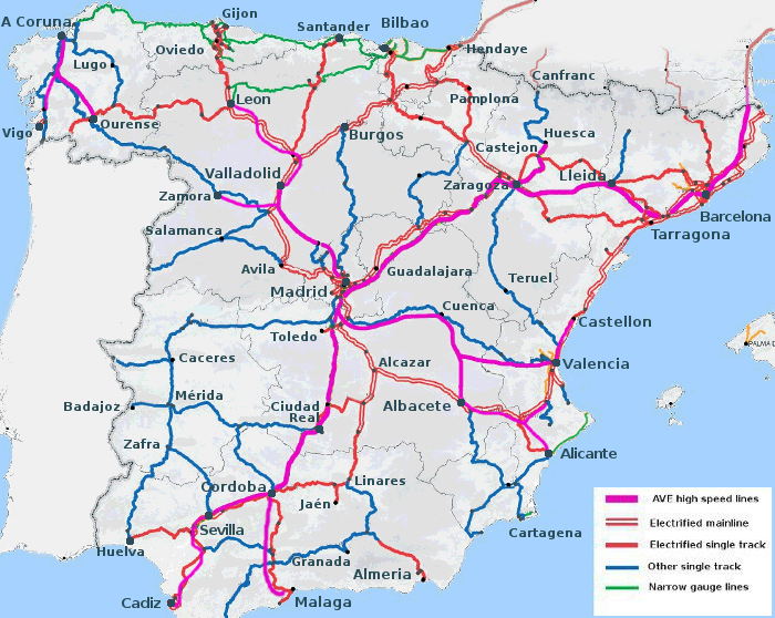 Rail map of Spain