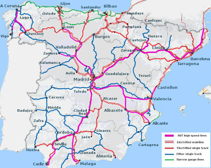 Ave High Speed Train Spain Map - Tourist Map Of English